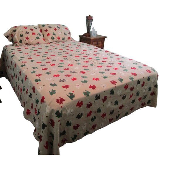 Martha Stewart Collection Queen Flannel Sheet Set Christmas Plaid Scotty Dog - Picture 10 of 16